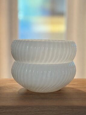 Vintage MCM White Milk Glass Ribbed Bowls x2
